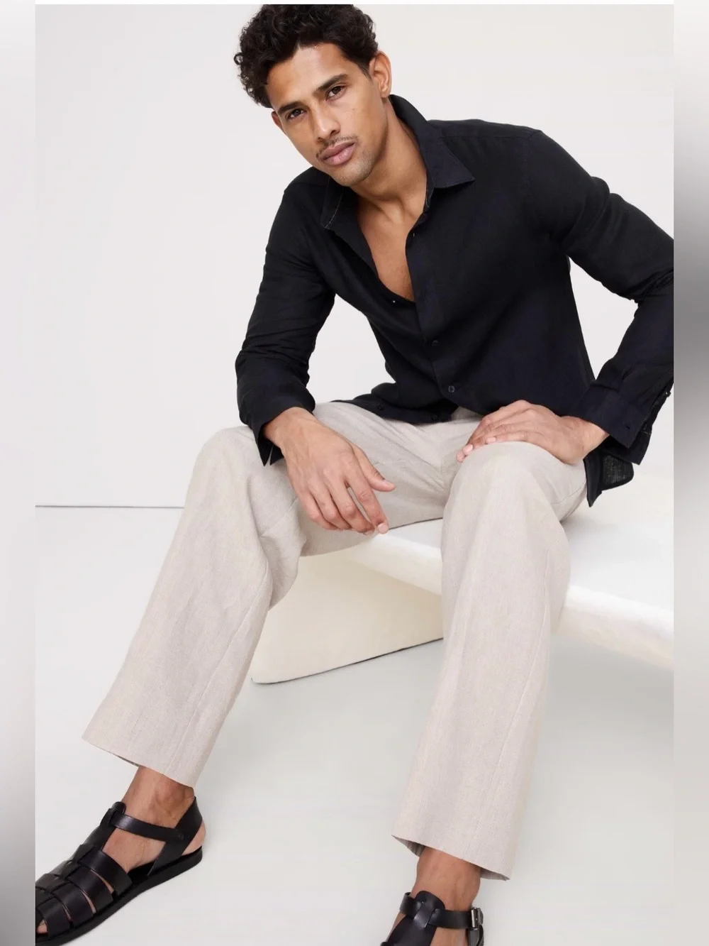 NWT-Banana Republic Black Slim Fit Linen Shirt, Extra Large Tall
